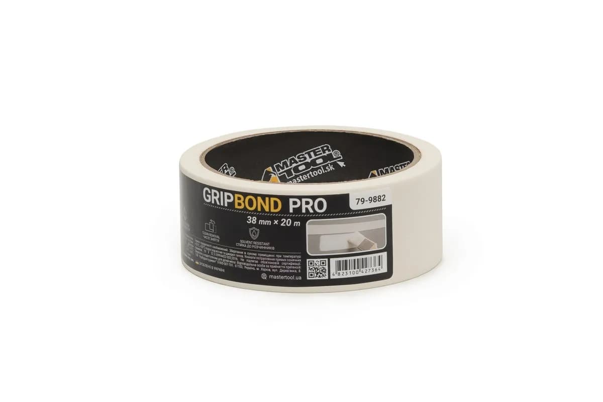 Стрічка малярна універсальна MASTERTOOL GripBond Pro 38 мм×20 м біла 79-9882