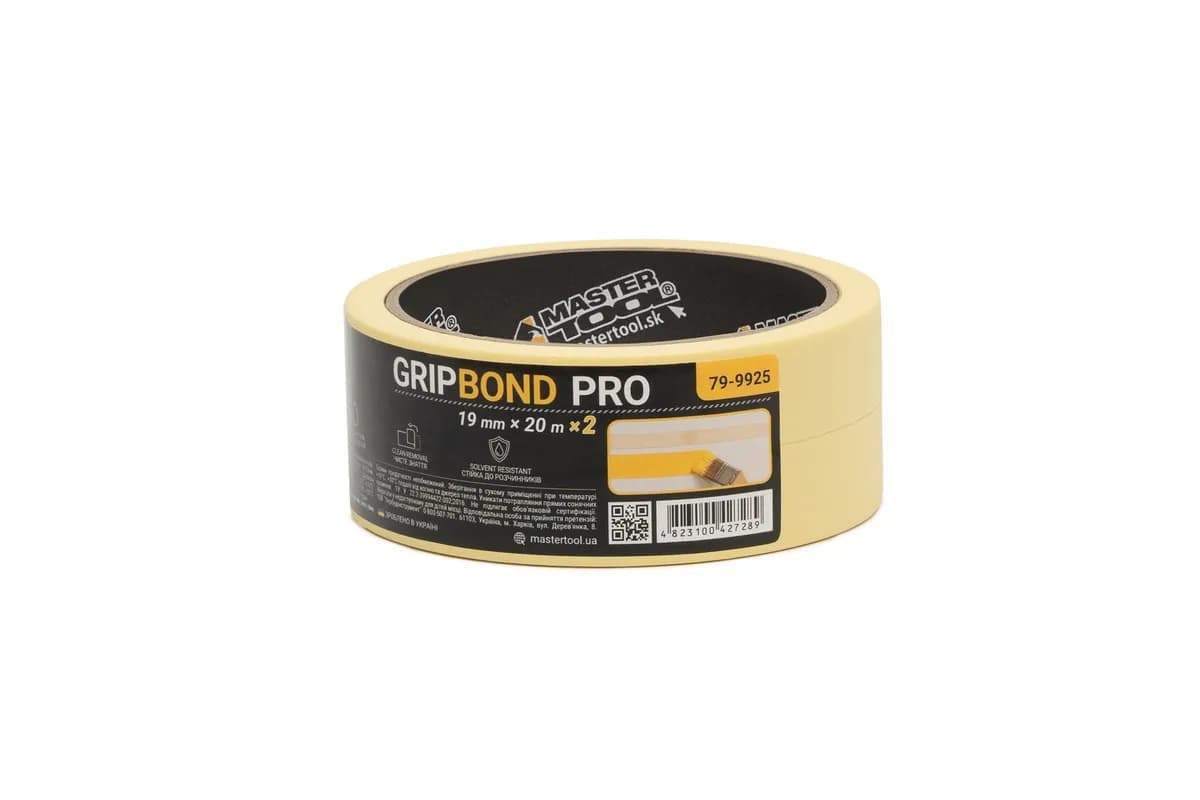 Стрічка малярна універсальна MASTERTOOL GripBond Pro 19 мм×20 м 2 шт жовта 79-9925