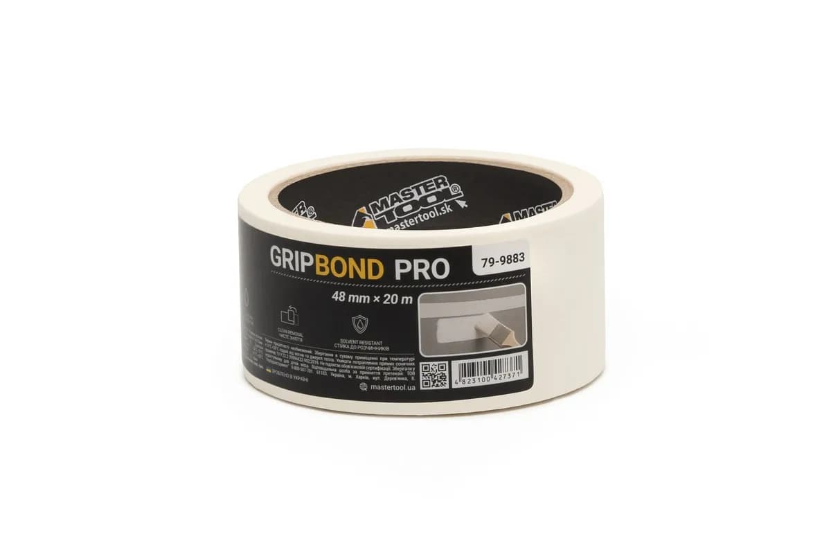 Стрічка малярна універсальна MASTERTOOL GripBond Pro 48 мм×20 м біла 79-9883 - зображення 1