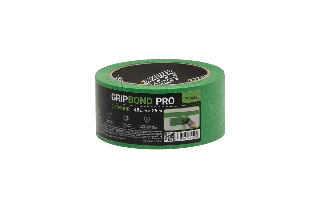 Стрічка малярна для грубих робіт MASTERTOOL GripBond Pro Exterior 48 мм×25 м зелена 79-9888