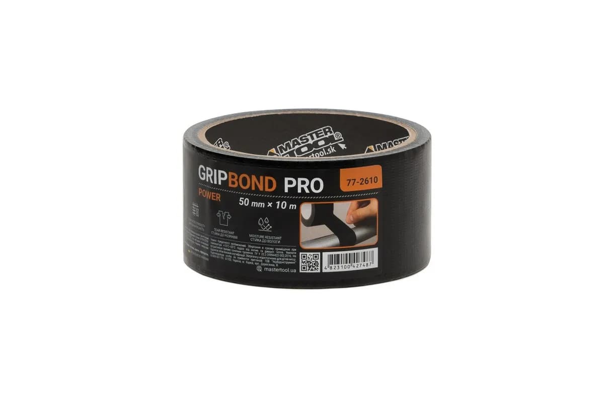 Стрічка армована MASTERTOOL GripBond Pro Power t 80°C 50 мм×10 м чорна 77-2610 - зображення 1