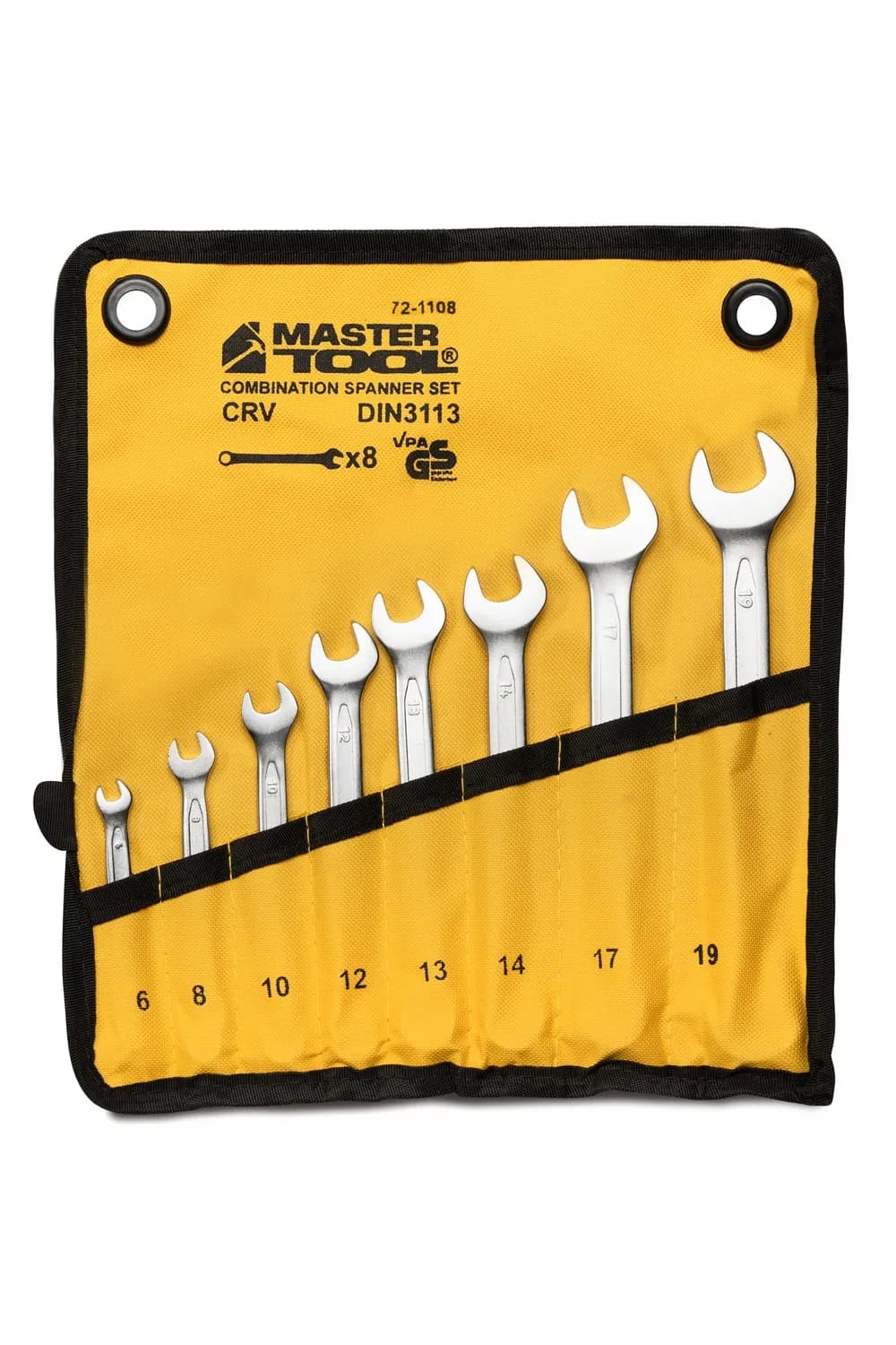 Ключі комбіновані MASTERTOOL COLD FORGED набір 8 шт (6/8/10/12/13/14/17/19 мм) 31CrV3 DIN 3113 у чохлі 72-1108 - зображення 1