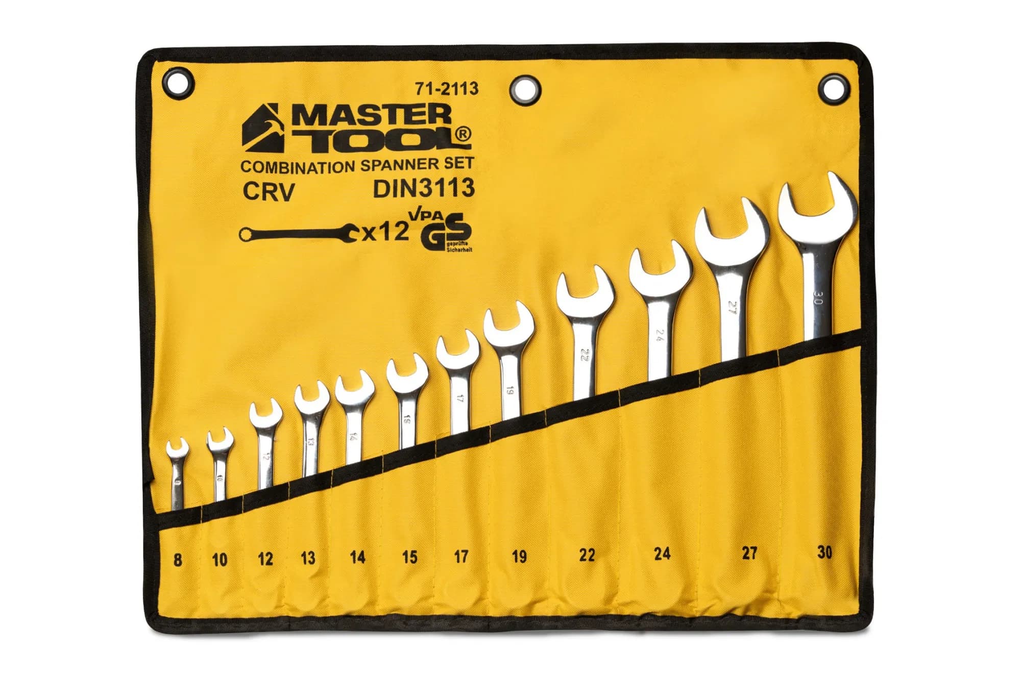 Ключі комбіновані MASTERTOOL SATIN FINISH набір 12 шт (8/10/12/13/14/15/17/19/22/24/27/30 мм) CrV DIN 3113 у чохлі 71-2113