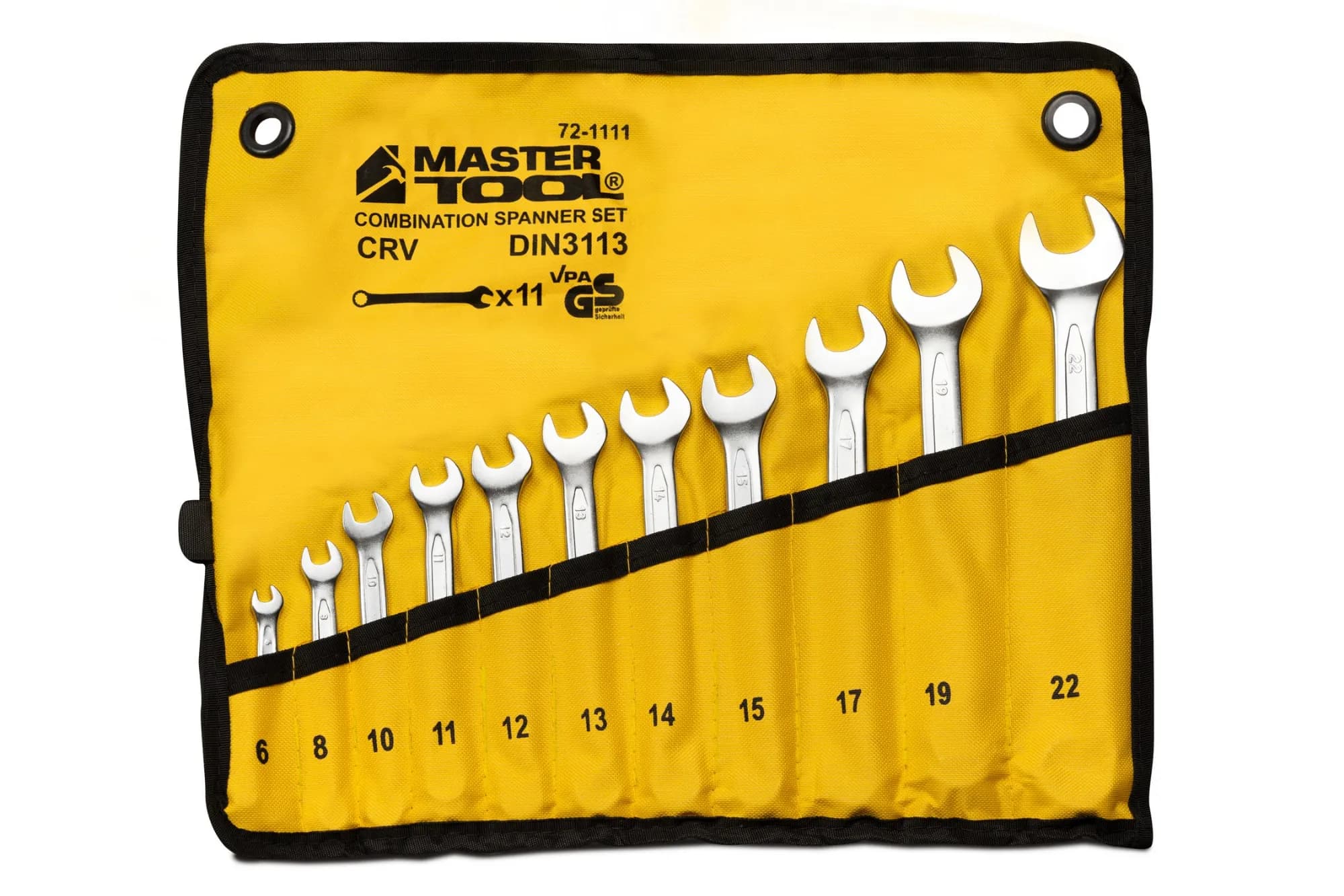 Ключі комбіновані MASTERTOOL COLD FORGED набір 11 шт (6/8/10/11/12/13/14/15/17/19/22 мм) 31CrV3 DIN 3113 у чохлі 72-1111