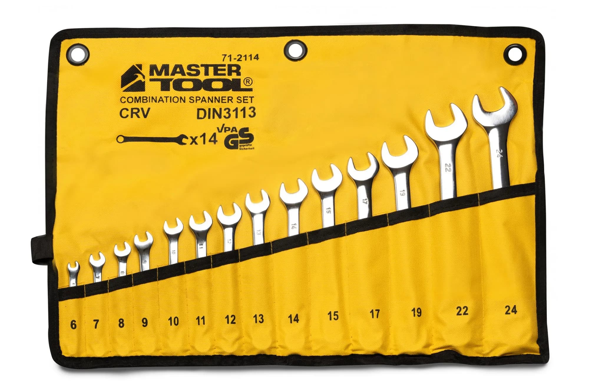 Ключі комбіновані MASTERTOOL SATIN FINISH набір 14 шт (6–15/17/19/22/24 мм) CrV DIN 3113 у чохлі 71-2114